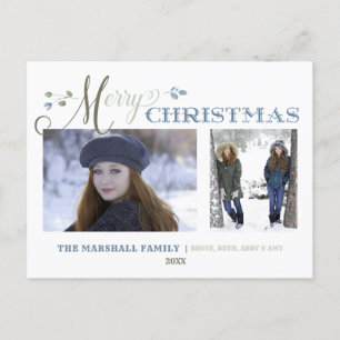 Watercolor Leaves 2 Photo Merry Christmas Holiday Postcard