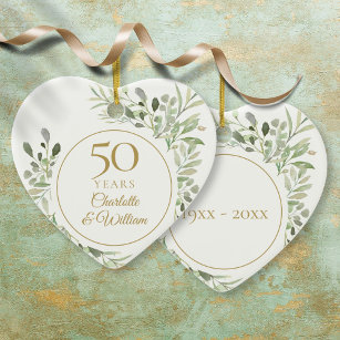 Watercolor Leaves 50th Wedding Anniversary Ceramic Ornament