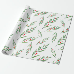 Watercolor Leaves and Berries Pattern Wrapping Paper