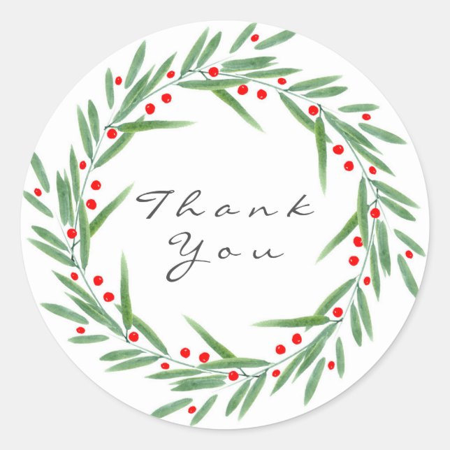 Watercolor Leaves and Berries Wreath Classic Round Sticker (Front)