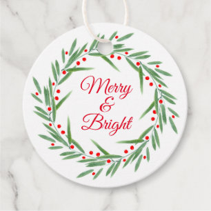 Watercolor Leaves and Berries Wreath  Favour Tags