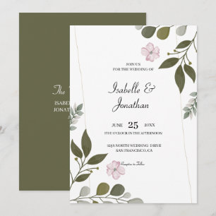 Watercolor Leaves And Flowers Wedding Invitation