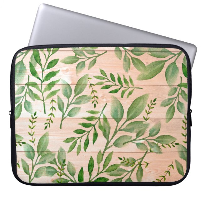 Watercolor Leaves And Twigs Laptop Sleeve (Front)