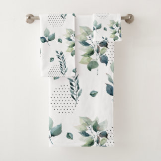 Watercolor leaves bath towel set
