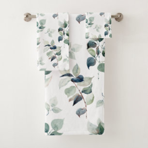 Watercolor leaves bath towel set