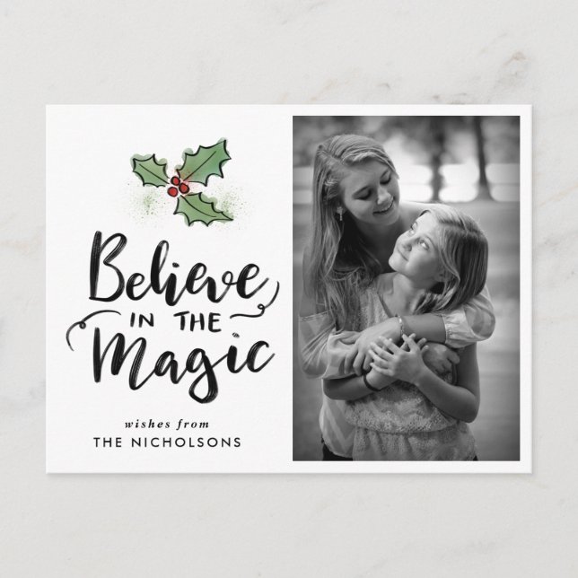 Watercolor Leaves | Believe In The Magic Photo Holiday Postcard (Front)