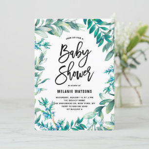 Watercolor Leaves & Berries Wreath Baby Shower Invitation