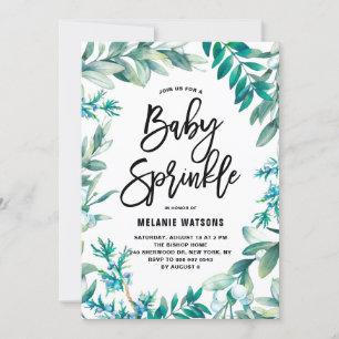 Watercolor Leaves & Berries Wreath Baby Sprinkle Invitation