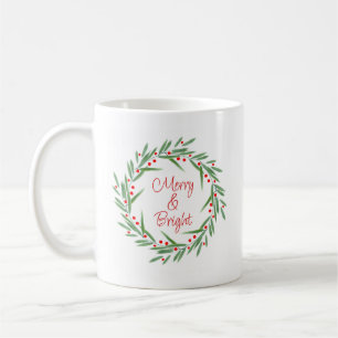 Watercolor Leaves & Berries Wreath Coffee Mug
