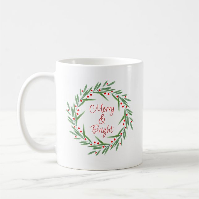Watercolor Leaves & Berries Wreath  Coffee Mug (Left)