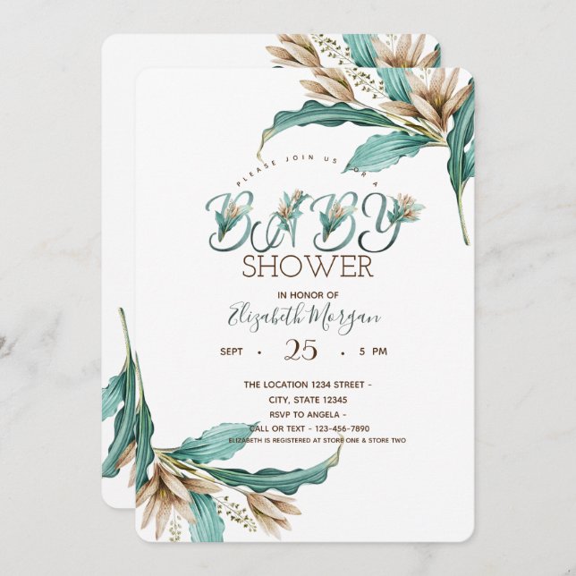 Watercolor Leaves Boho Baby Shower   Invitation (Front/Back)