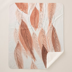 Watercolor Leaves Brown Terracotta Beige Blush Sherpa Blanket