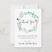 Watercolor Leaves & Buds Wedding Thank You Card