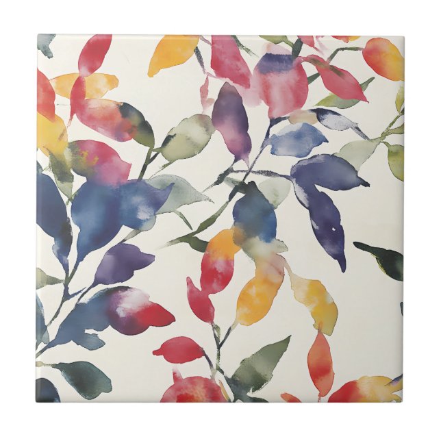 Watercolor Leaves Ceramic Tile (Front)