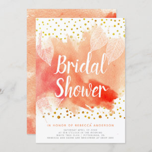 Watercolor leaves, confetti wedding bridal shower invitation