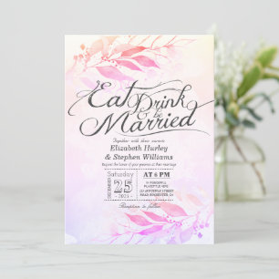 Watercolor Leaves EAT Drink & Be Married Wedding I Invitation