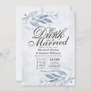 Watercolor Leaves EAT Drink & Be Married Wedding Invitation