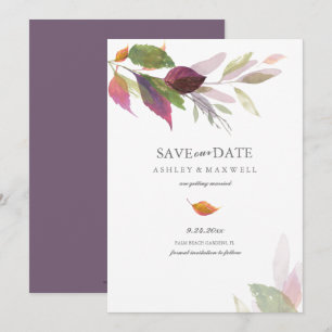 Watercolor Leaves Fall Wedding Save the Date Invitation