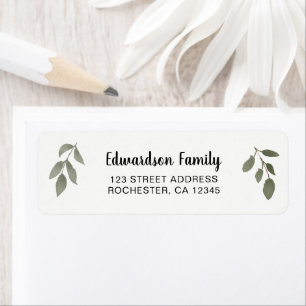 Watercolor leaves family name return address label