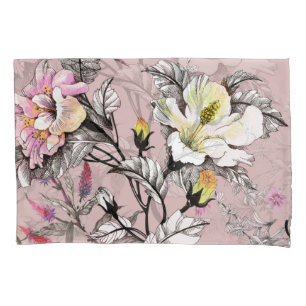 Watercolor Leaves Flowers Pink Pattern Pillowcase