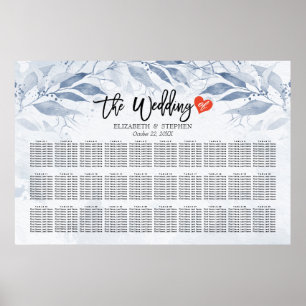 Watercolor Leaves Flowers Wedding Seating Chart