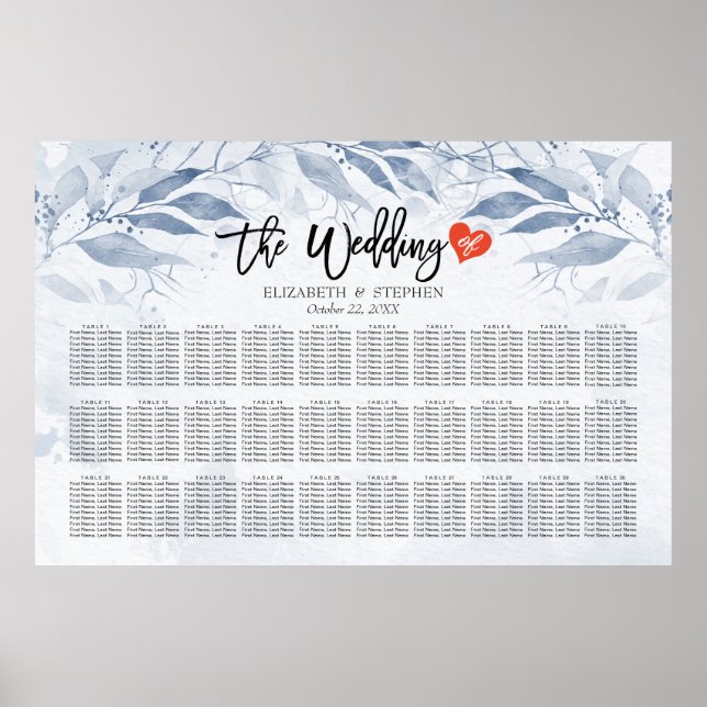 Watercolor Leaves Flowers Wedding Seating Chart (Front)