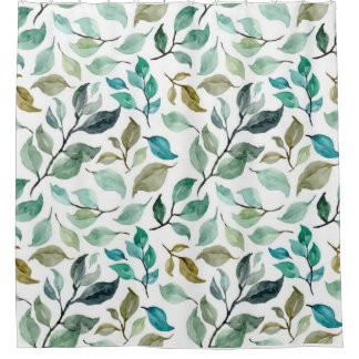 Watercolor Leaves - Green Shower Curtain