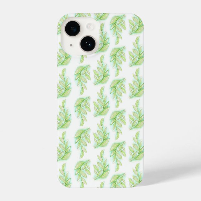 Watercolor leaves green white  iPhone case (Back)