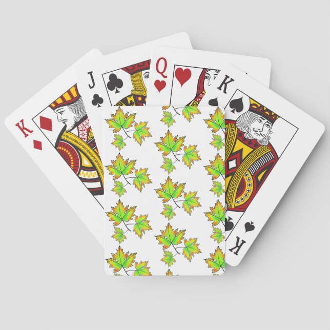 Watercolor leaves green yellow red Maple Leaf Playing Cards (Back)