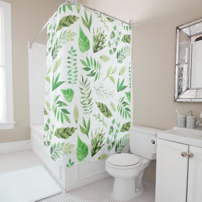 Watercolor Leaves Greenery | Shower Curtain (In Situ)