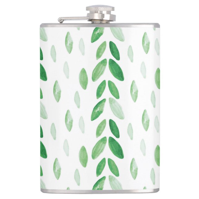 watercolor leaves hip flask (Front)