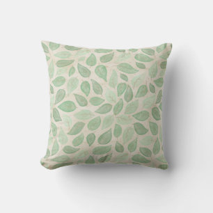 Watercolor Leaves in Green and Beige Cushion