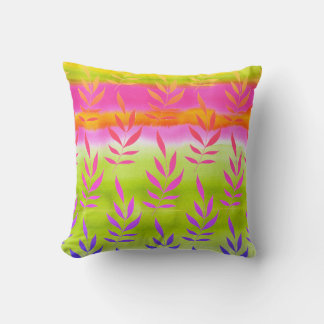 Watercolor Leaves Lime Orange Reversible Cushion