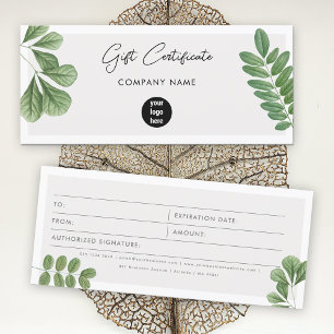 Watercolor Leaves Logo Gift Certificate Voucher