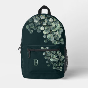 Watercolor Leaves Monogram and Name Printed Backpack