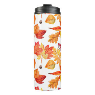 Watercolor leaves, natural seamless pattern. thermal tumbler