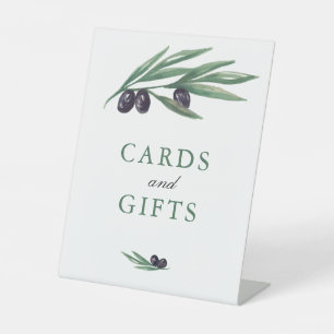 Watercolor Leaves Olive Orchard Wedding Pedestal Sign