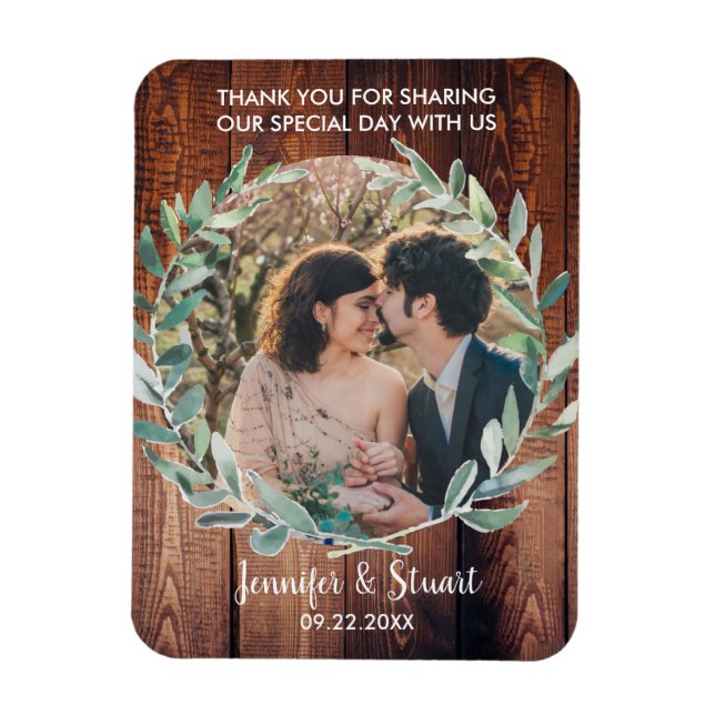 Watercolor leaves on rustic wood Thank You wedding Magnet (Vertical)
