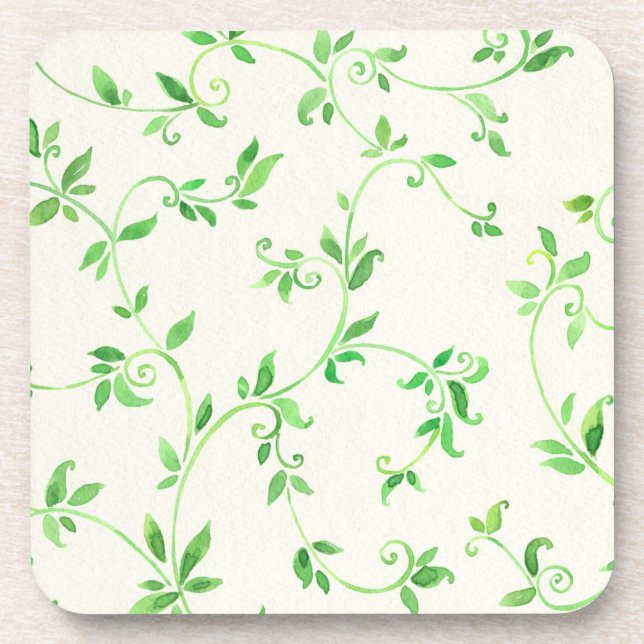 Watercolor leaves pattern coaster (Front)