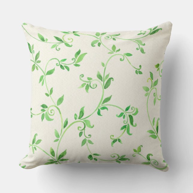 Watercolor leaves pattern cushion (Front)
