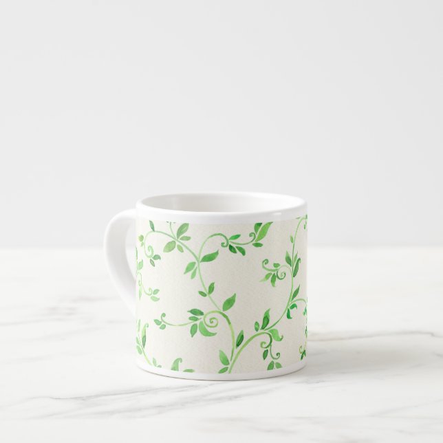 Watercolor leaves pattern espresso cup (Front Left)