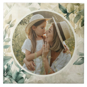 Watercolor Leaves Pattern Personalised Photo Ceramic Tile