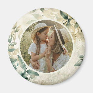 Watercolor Leaves Pattern Personalised Photo Magnet
