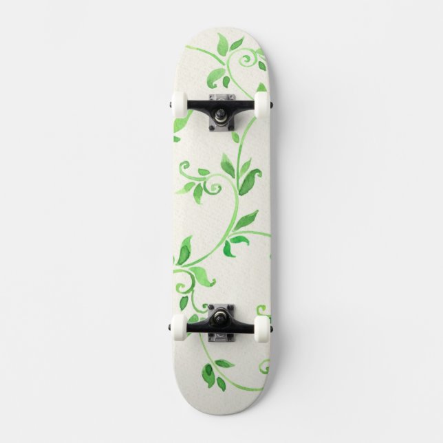 Watercolor leaves pattern skateboard (Front)