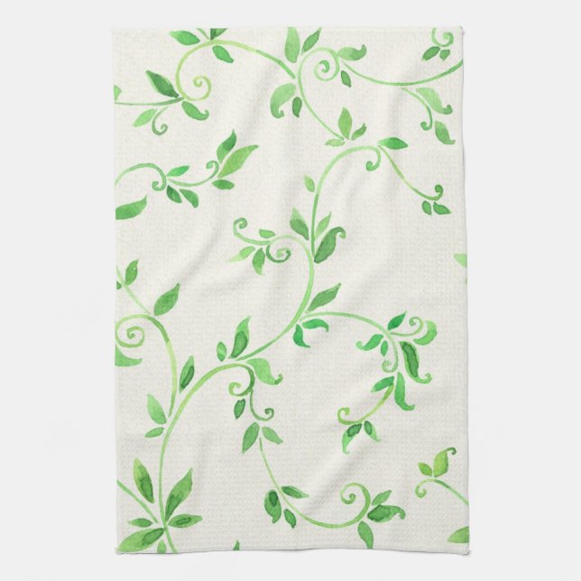 Watercolor leaves pattern tea towel (Vertical)