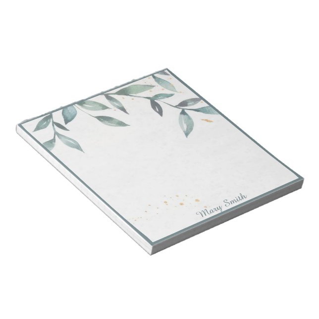 Watercolor leaves personalised notepad (Angled)