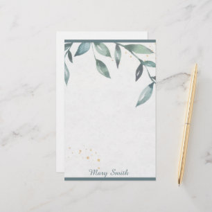 Watercolor leaves personalised stationery