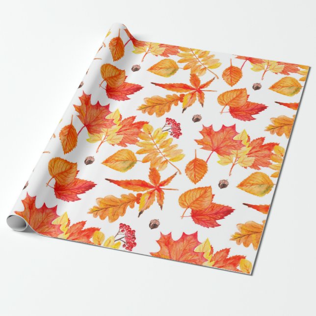 Watercolor leaves seamless pattern wrapping paper (Unrolled)