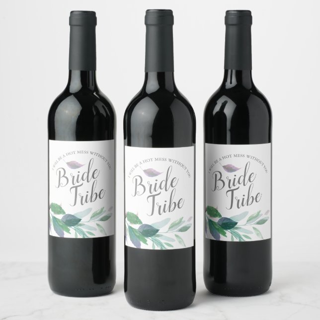 Watercolor Leaves Spring Bridesmaid Proposal Wine Label (Bottles)