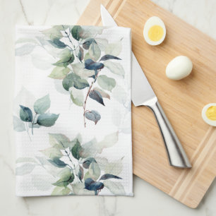 Watercolor leaves  tea towel
